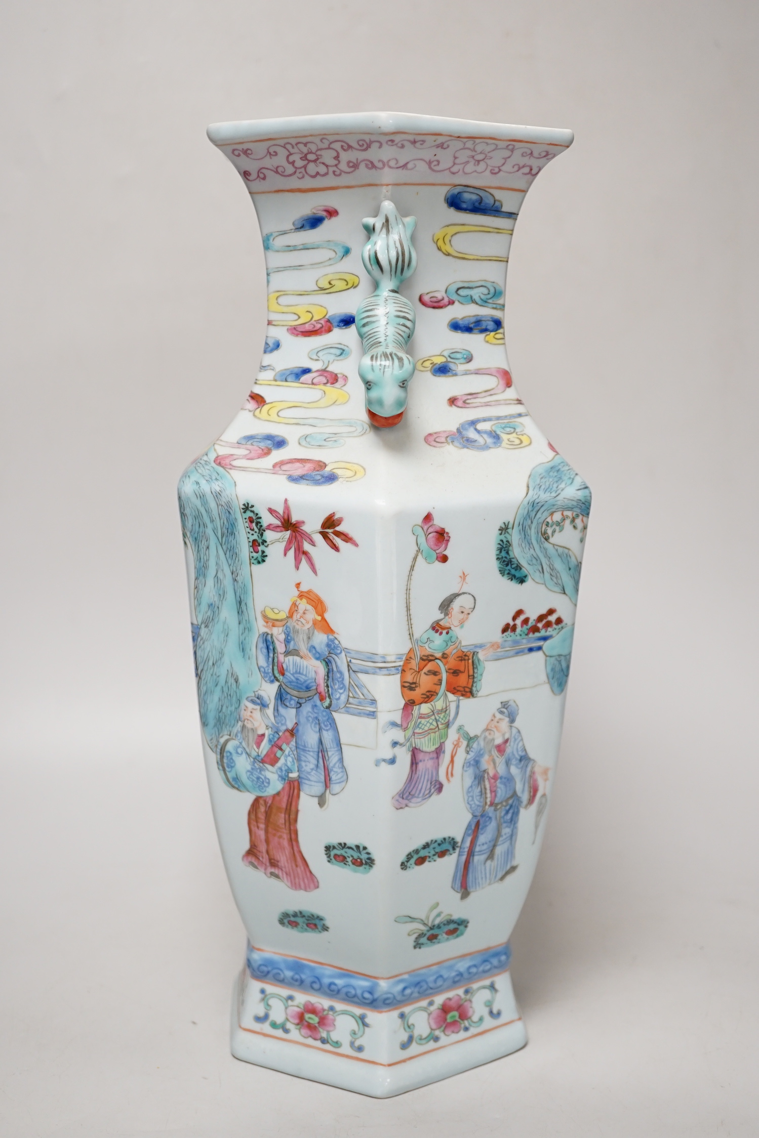A Chinese famille rose hexagonal baluster vase, 36cm